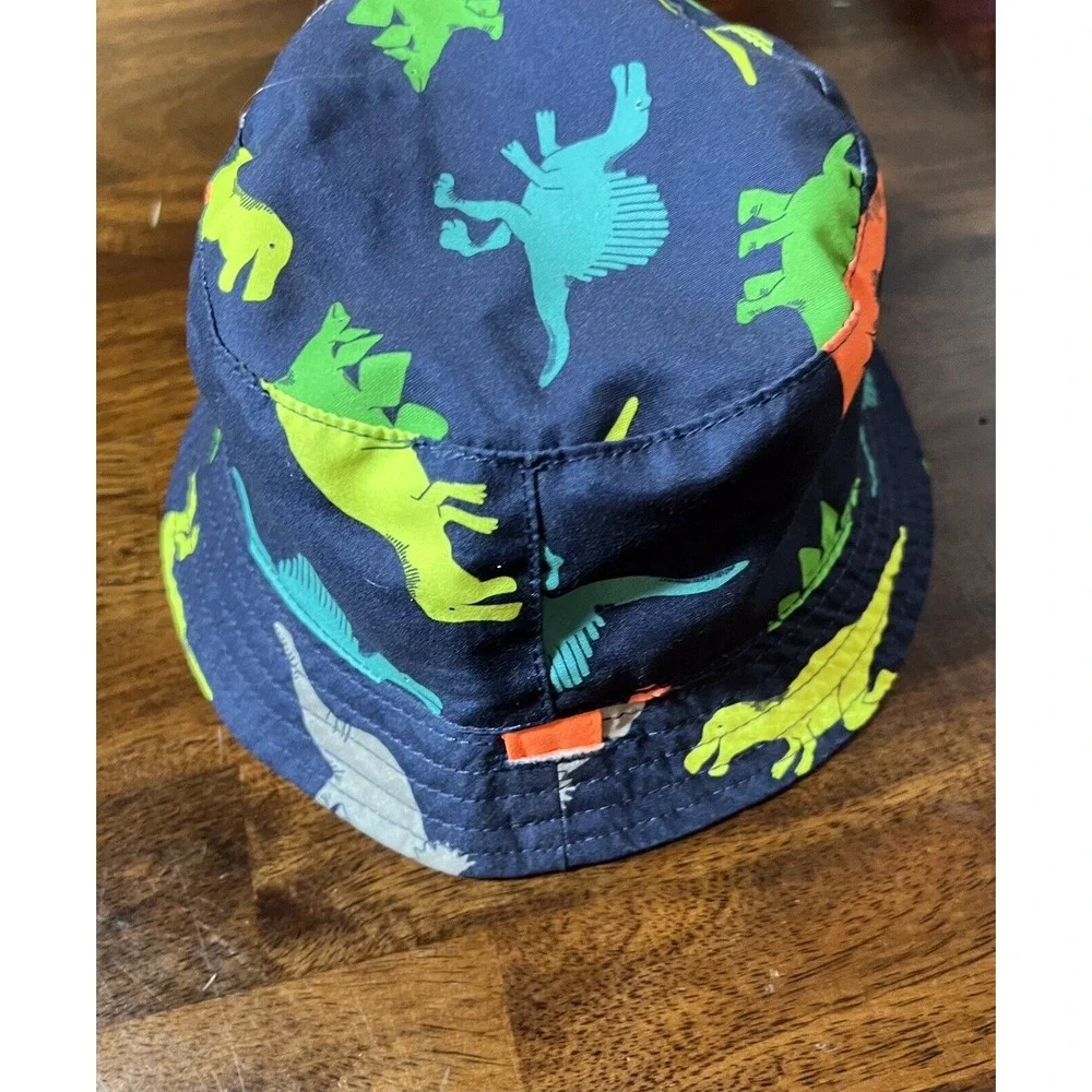 Carters Dinosaur Bucket Hat Sun Hat Reversible Orange‎ Blue 0-9 Months